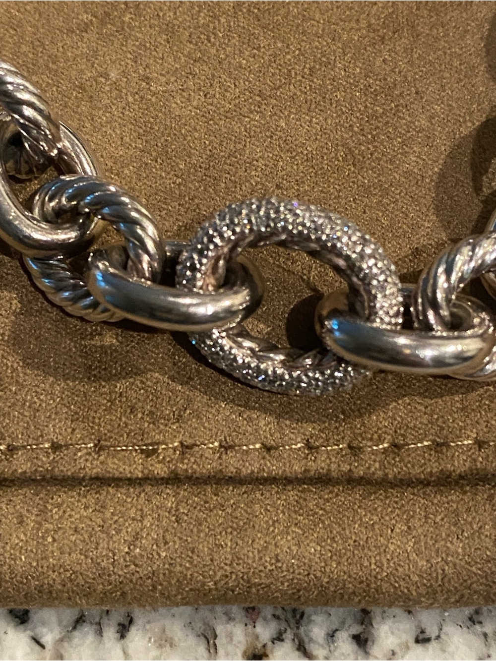 Large David Yurman Silver Crossover Diamond Pave Link Bracelet .52L - Picture 3 of 4